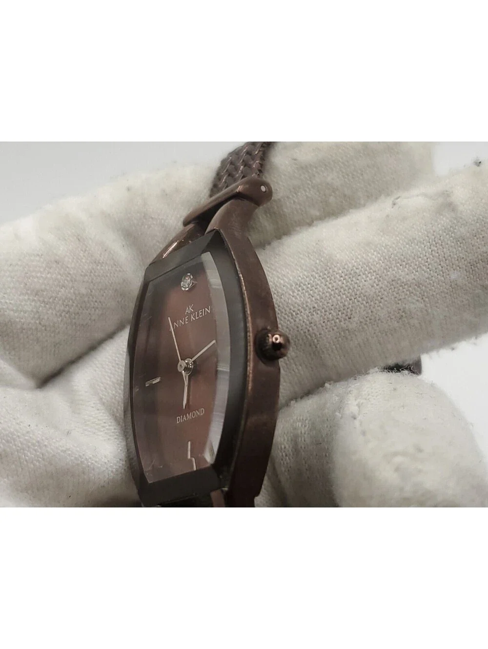 Anne Klein Diamond Quartz Watch New Battery Brown Dial 20mm